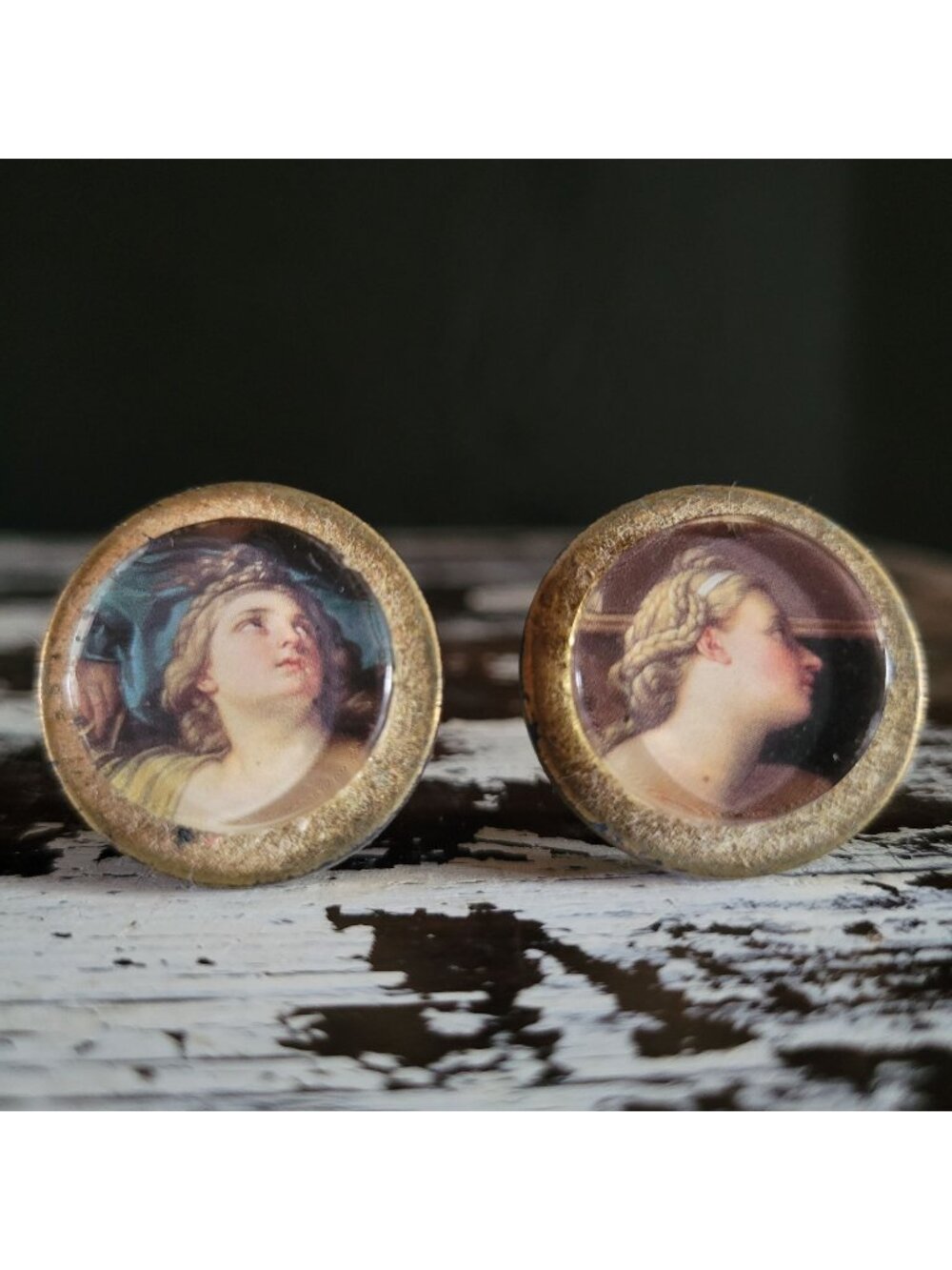 Vintage Female Portrait Clip-On Earrings Lucite With Gold-Tone Frame